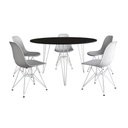 Ver imagem 6 de Mesa Jantar Redonda 110Cm Preta Clips 3 Pés Com 5 Cadeiras Brancas Ferro Branco - Cor: Preto
