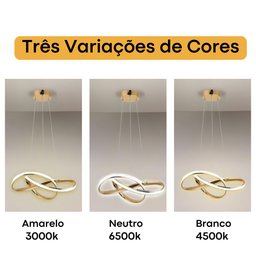 Luminaria Lustre Pendente de Led para Sala 110/220 Bivolt com Regulagem 3 em 1 Waves Dourada - 2