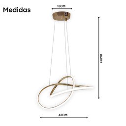 Luminaria Lustre Pendente de Led para Sala 110/220 Bivolt com Regulagem 3 em 1 Waves Dourada - 6