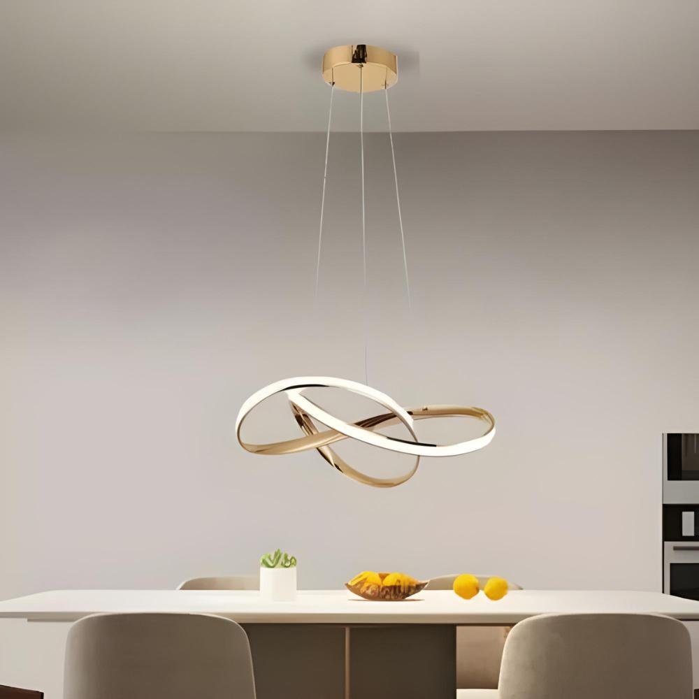 Luminaria Lustre Pendente de Led para Sala 110/220 Bivolt com Regulagem 3 em 1 Waves Dourada