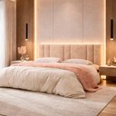 Ver imagem 1 de Cabeceira King Estofada com LED Suede MDF Fixação na Parede Bege Vns Concept