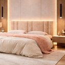Ver imagem 3 de Cabeceira King Estofada com LED Suede MDF Fixação na Parede Bege Vns Concept