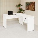Ver imagem 1 de Mesa de Escritório em L 30mm com Gaveteiro Suspenso e Chave F5 Office Cor:Branco