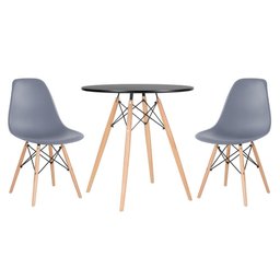 KIT - Mesa redonda Eames 70 cm preto + 2 cadeiras Eiffel DSW Cinza escuro - 1 KIT - Mesa redonda Eames 70 cm preto + 2 cadeiras Eiffel DSW Cinza escuro - 1