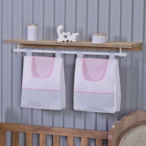 Porta Fralda Organizador Quarto de Bebê Menino Menina 2 Peças Varão:chevron Rosa