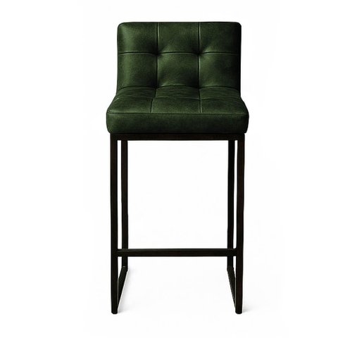 Banqueta Cozinha Alta com Encosto Industrial Preto Lirina Pu Verde C05 - D’Rossi