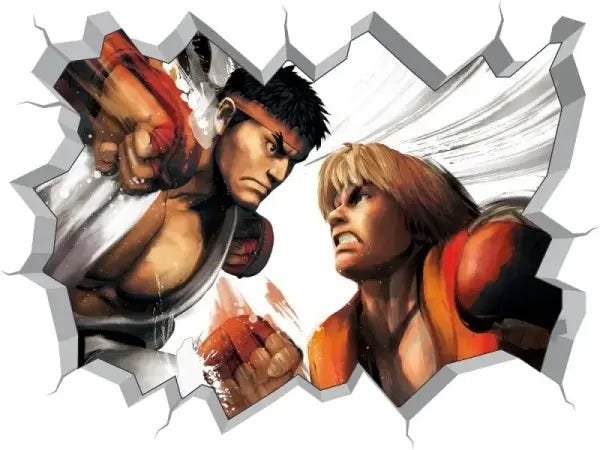 Adesivo 3D Buraco na Parede Street Fighter Ryu x Ken Games - 1