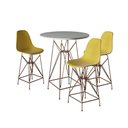 Ver imagem 1 de Jogo Mesa Bistrô Eames Branca 60Cm 3 Banquetas Amarela Base Ferro Cobre - Cor: Branco