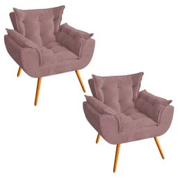 Kit 2 Poltronas Decorativas Odisseia Veludo Peach Rose - D'Rossi - 1