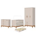 Ver imagem 1 de Dormitório Infantil Flip Guarda Roupa 3 Portas, Cômoda 1 Porta e Berço Areia Fosco com Colchão