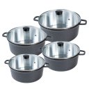 Ver imagem 1 de Jogo de Panelas Cava Tamanho 22/24/28 e 32cm Alça Fundida Tampa de Vidro Temperada Cor Craqueado