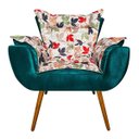 Ver imagem 2 de Kit 2 Poltronas Decorativas Odisseia Composê Acetinado Azul com Estampado Folhas D67 - D'Rossi