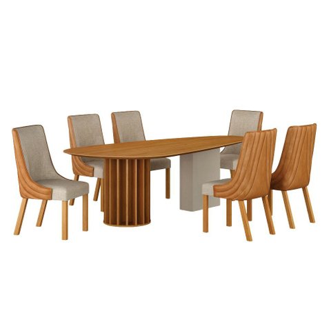 Conjunto Sala de Jantar Mesa Orgânica 200cm 6 Cadeiras Belle sem Tampo Vidro Cinamomo/Off White/Sint