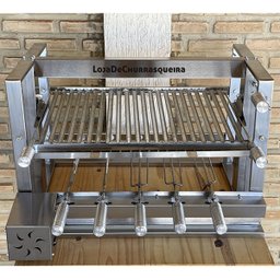 Churrasqueira Inox Elevatória Gourmet Com Kit Giratório Motor Elétrico Com Espetos e Grelha Argentin - 7