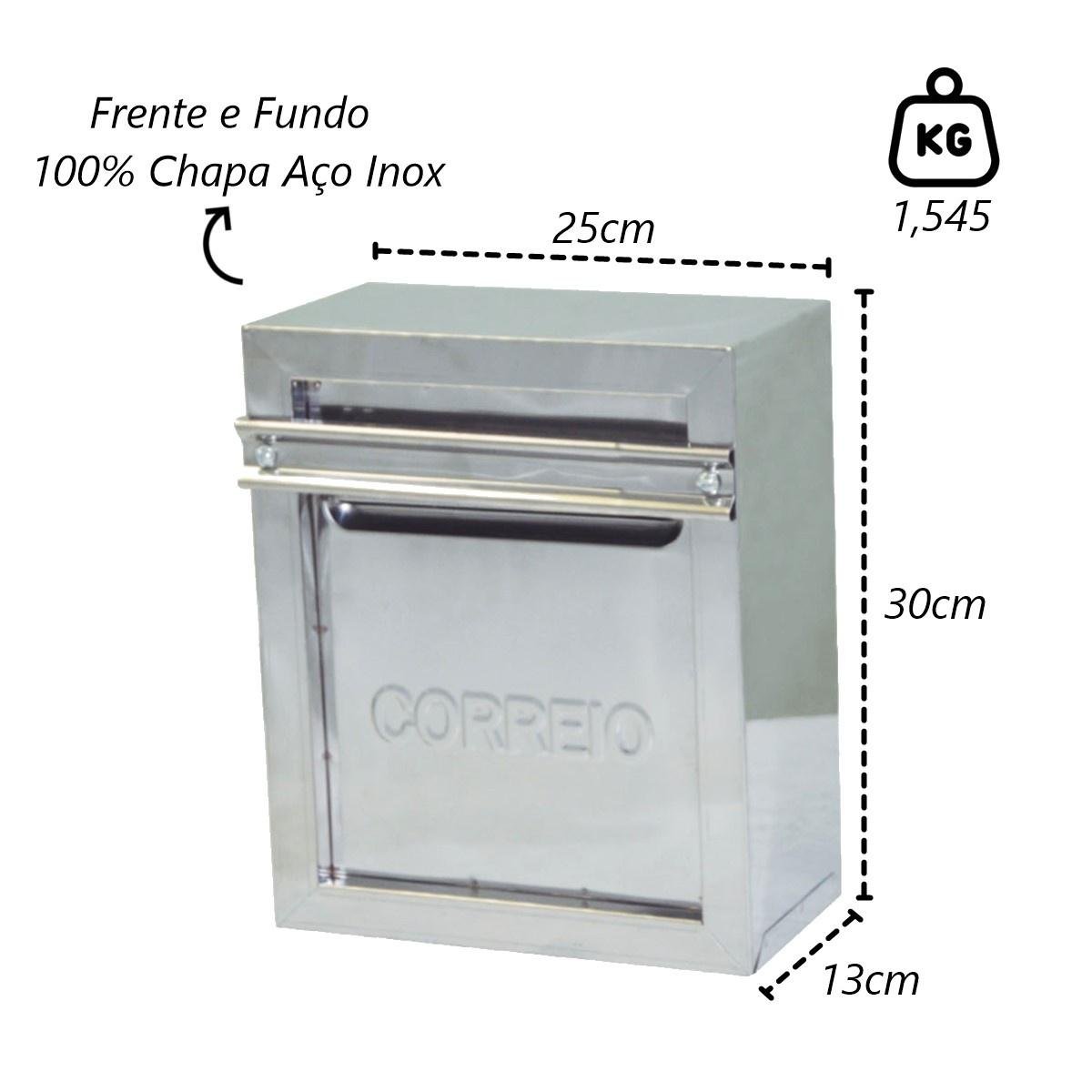 Caixa Correio Cartas Popular 30 Inox para Grade 13x25x30cm - 2