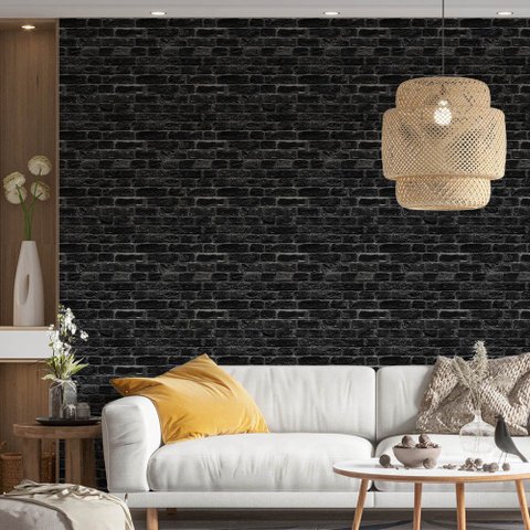 Papel de Parede Adesivo Tijolo Preto e Cinza - 2,5m