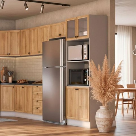 Cozinha Completa Berlim B9 10 Portas 4 Gavetas MDF-MDP 345cm Amadeirado Ditália Móveis
