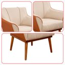 Ver imagem 7 de Kit 2 Poltrona Sala Liz Linho Bege e Corino Caramelo Base Madeira Castanho - Arkell