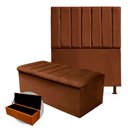 Ver imagem 1 de Kit Cabeceira + Calçadeira Baú Cancun Solteiro 120cm Suede - Ecotec Decor:Marrom