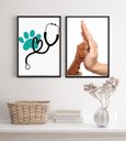 Ver imagem 1 de Kit 2 Quadros Decorativos para Clinica Veterinária 24x18cm - com Vidro:madeira Preta