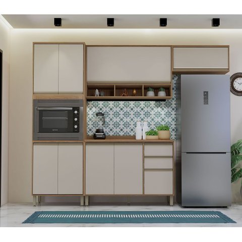 Cozinha Completa 4 Peças com Espaço para Micro-ondas e Tampo 270cm Lari Luciane Móveis
