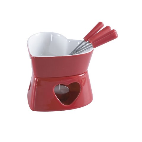 Jogo de Fondue Cerâmica Branco Herstal 7 Peças Vermelho - Hauskraft