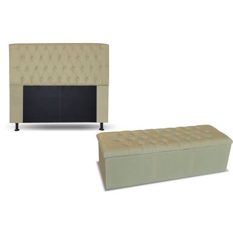 KIT CABECEIRA 195 + RECAMIER 195 LADY COR MATERIAL SINTÉTICO BEGE TOPÁZIO DECOR
