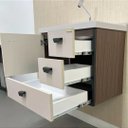 Ver imagem 3 de Gabinete Banheiro 60cm Espelheira MDF Cuba Mármore Suspenso:Madeirado/Biscuit