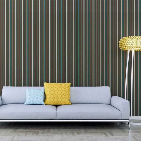 Papel de Parede Autoadesivo Listra Marrom e Verde Água