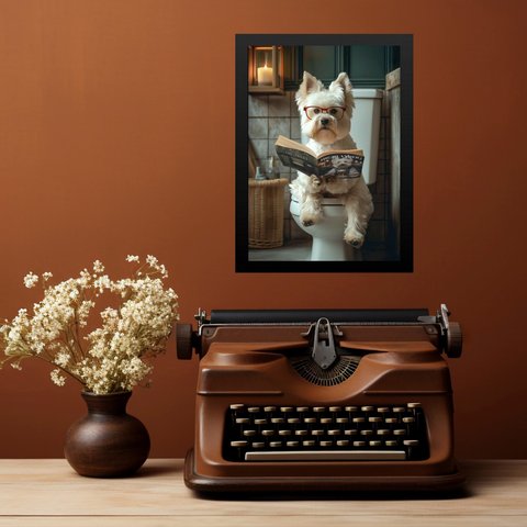 Quadro Decorativo Banheiro - West Highland 45x34cm - com Vidro:moldura Preta