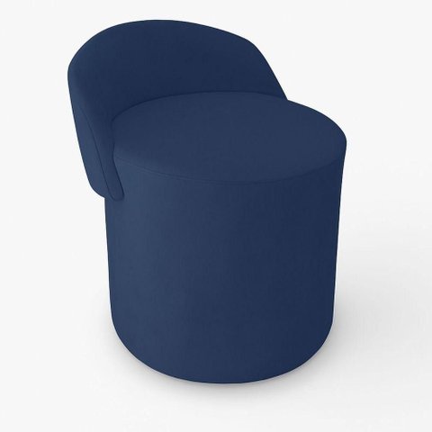 Puff Encosto Confortável Sala Estilo Moderno Redondo Suede Azul Marinho