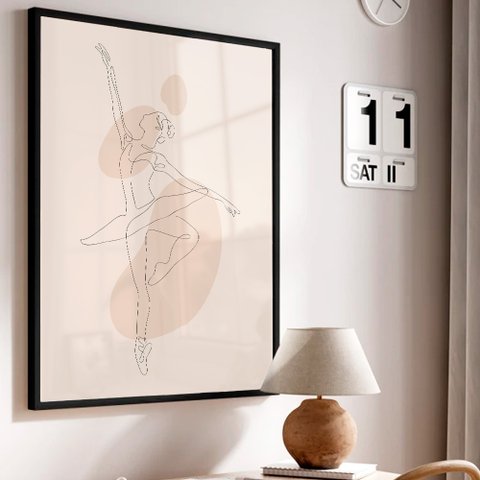 Quadro Decorativo Abstrato Ballet em Linhas em Moldura Caixa Tacolado Moldura Trad 1cm Madeira Escur