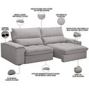 Ver imagem 3 de Sofá Retrátil Reclinável para Sala de Estar Living 230cm Nápoles F04 Veludo Cinza - Lyam Decor