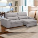 Ver imagem 2 de Sofá Retrátil Reclinável para Sala de Estar Living 230cm Nápoles F04 Veludo Cinza - Lyam Decor