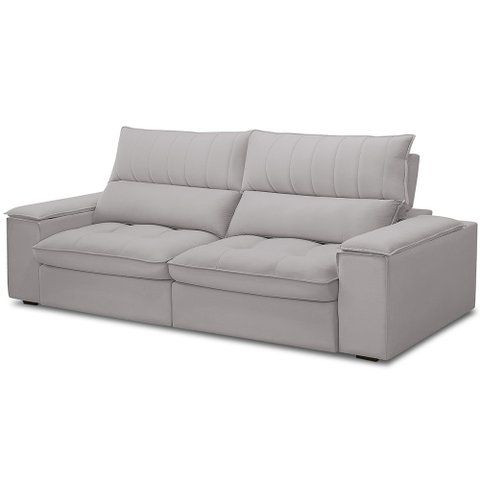 Sofá Retrátil Reclinável para Sala de Estar Living 230cm Nápoles F04 Veludo Cinza - Lyam Decor