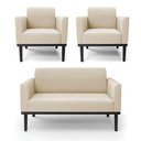 Ver imagem 1 de Sofá Namoradeira com 2 Poltronas Base de Madeira Fixa Preto Marisa Suede D03 - D'Rossi Bege