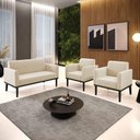 Ver imagem 2 de Sofá Namoradeira com 2 Poltronas Base de Madeira Fixa Preto Marisa Suede D03 - D'Rossi Bege