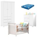 Ver imagem 1 de Quarto de Bebê Duda 3 Portas e Berço Americano Lara Branco Brilho com Colchão Ortobom – Phoenix Baby