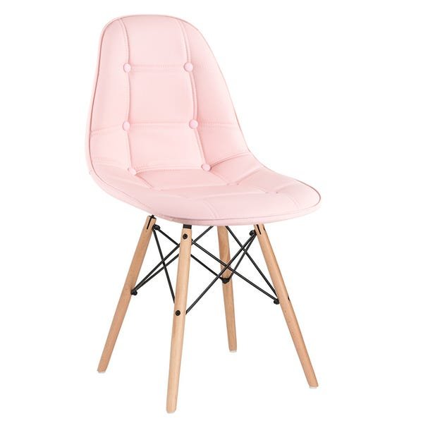 Cadeira Estofada Eames Botonê - Eiffel - Rosa - Madeira Clara
