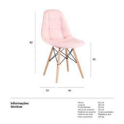 Cadeira Estofada Eames Botonê - Eiffel - Rosa - Madeira Clara - 6