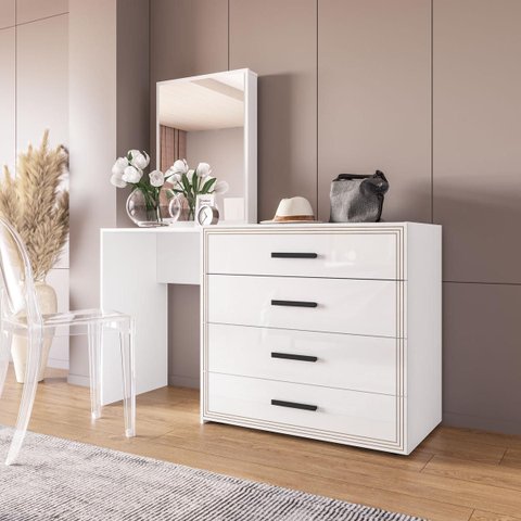 Cômoda Penteadeira Valência 4 Gavetas Espelho 149x160cm Branco 250803