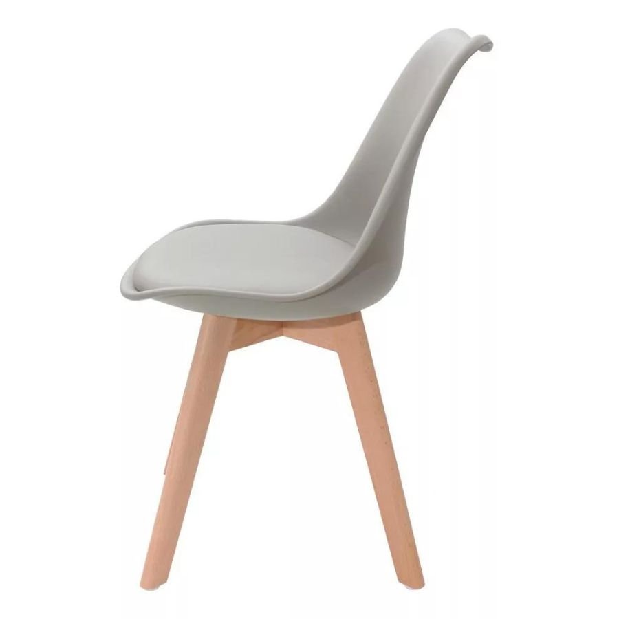 Cadeira de Jantar Saarinen Leda Tulipa Base Wood Madeira Maciça com Estofado em Couro Cinza - 4