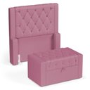 Ver imagem 1 de Cabeceira e Calçadeira Báu Solteiro Atena 90cm Capitonê Suede Rosa - Desk Design