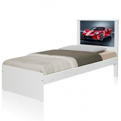 Cama Solteiro Carro Sport Vermelho com Cabeceira MDF-MDP Branco Casah