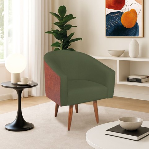 Poltrona Jade Decorativa Moderna Sala de Estar Quarto Escritório Conforto Corano Nozes e Linho Pés P