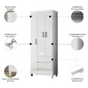 Ver imagem 3 de Guarda Roupa Solteiro 70cm 3 Portas 2 Gavetas Thales Branco S01 - Mpozenato