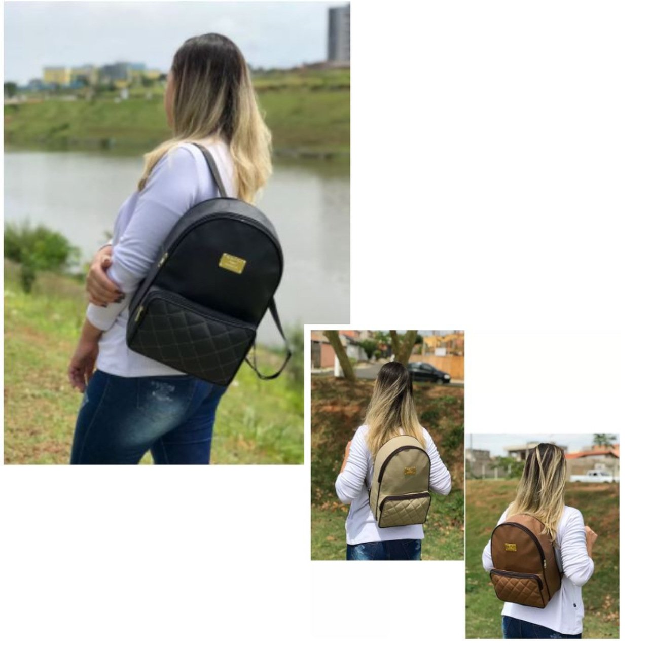 Mochila Feminina Impermeável Bolsa De Costas Mochila Escolar - Marrom - 2