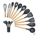 Ver imagem 1 de Kit Utensílios de Silicone Cozinha 11 Peças Preto - Booglee