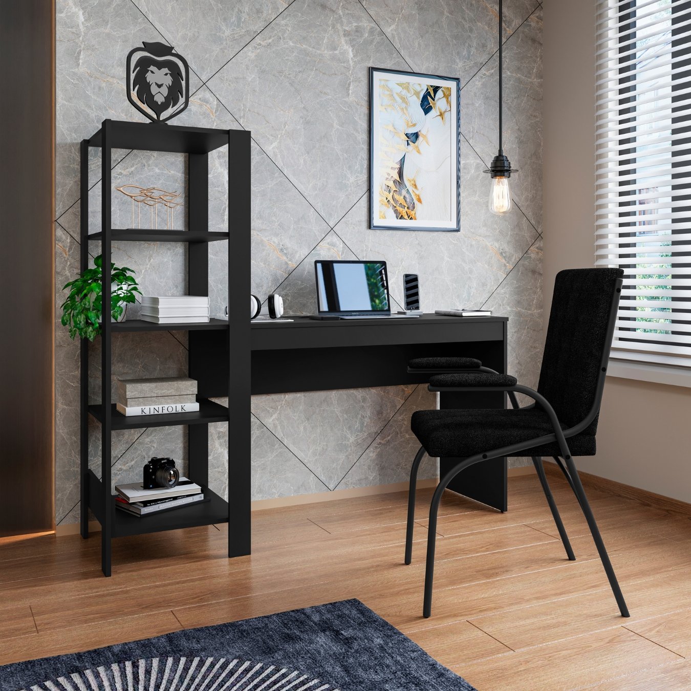 Mesa Escrivanha Home Office Mdf com Prateleiras Artemis Preto