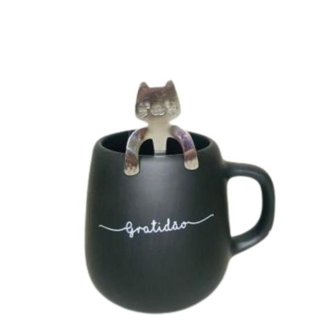 Conjunto Caneca Bojuda com Colher Gatinho Gratidão